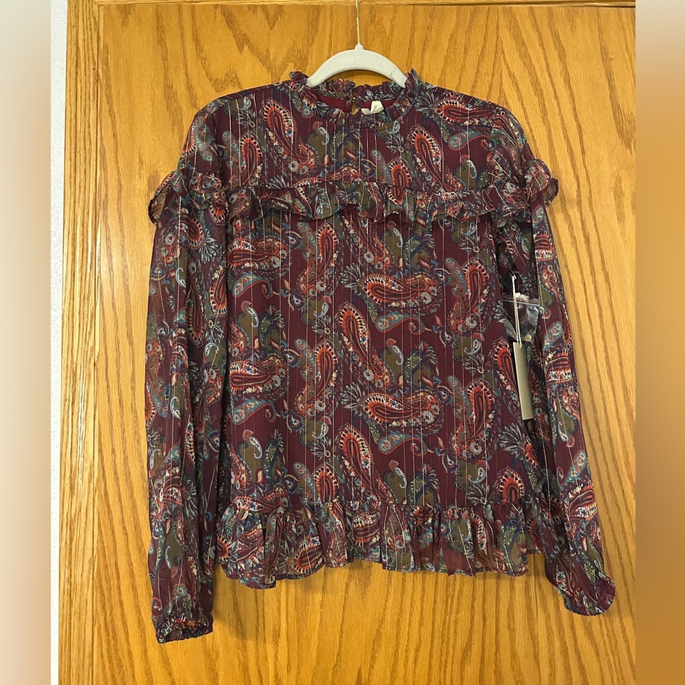 Moon Orchid Paisley Ruffle Blouse - NWT - Size M - Multicolor